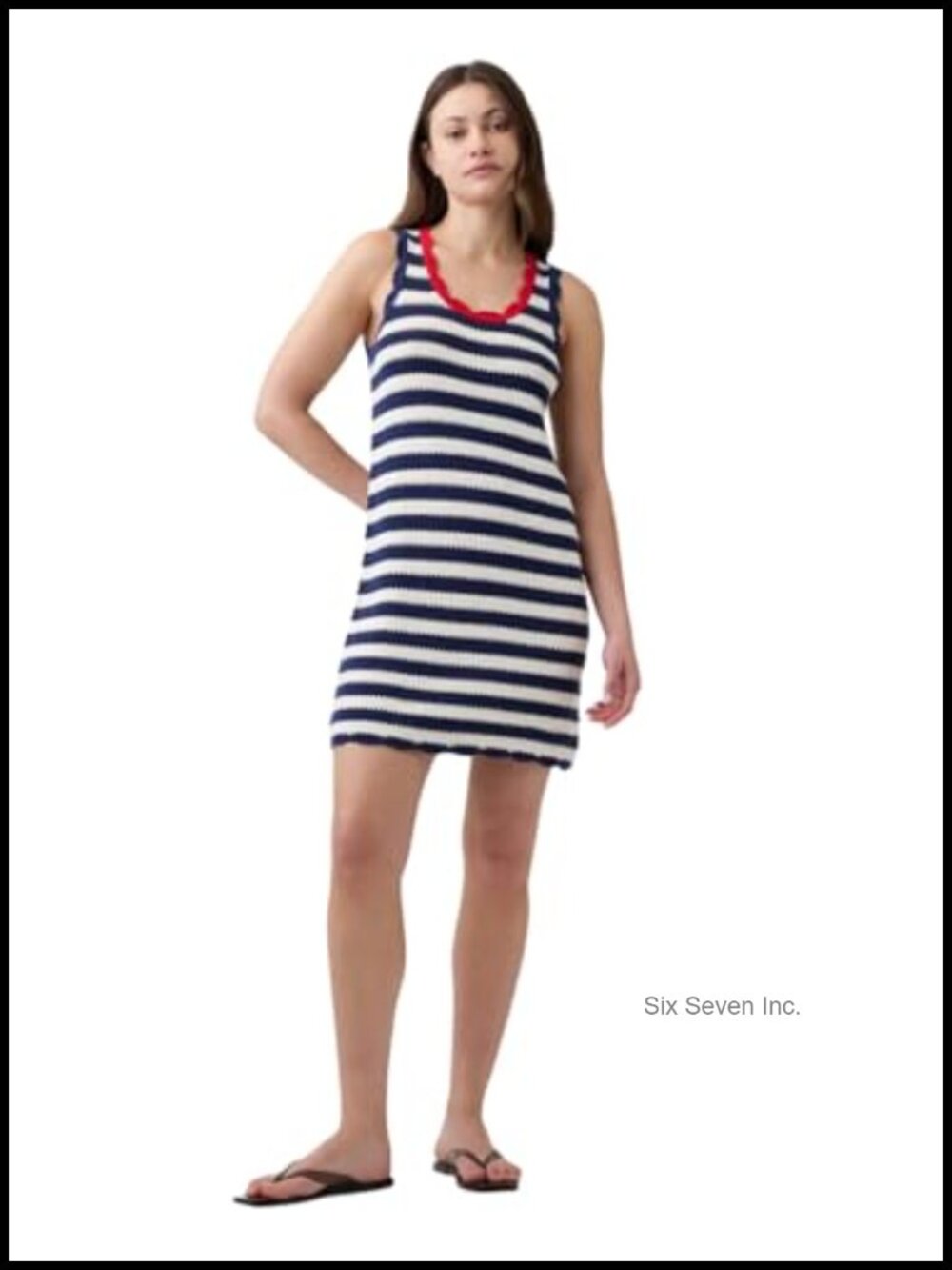 Women's Sweater Tank Mini Dress - Sleeveless Cotton Stripe